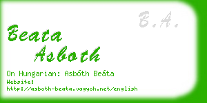 beata asboth business card