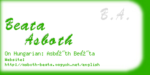 beata asboth business card